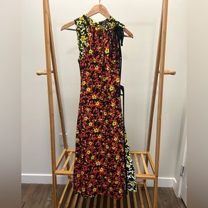 Proenza Schouler Multi Floral Asymmetrical Dress Poppy Wildflower Size US 4